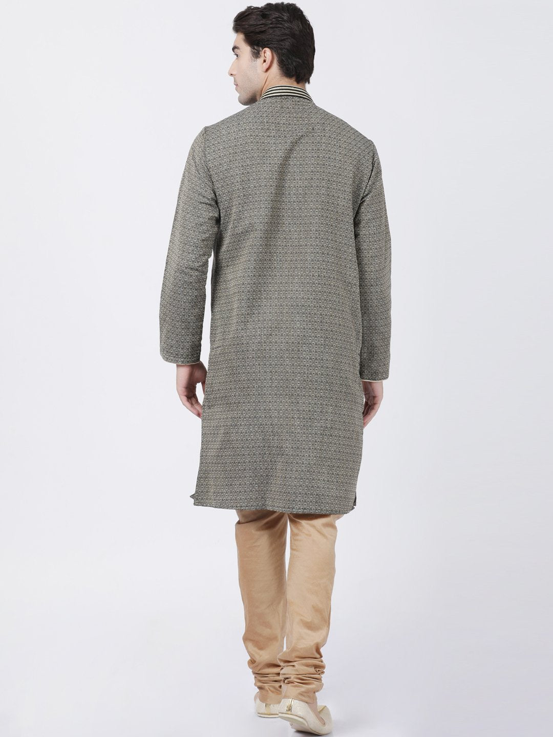Men's Black Cotton Silk Blend Kurta and Pyjama Set