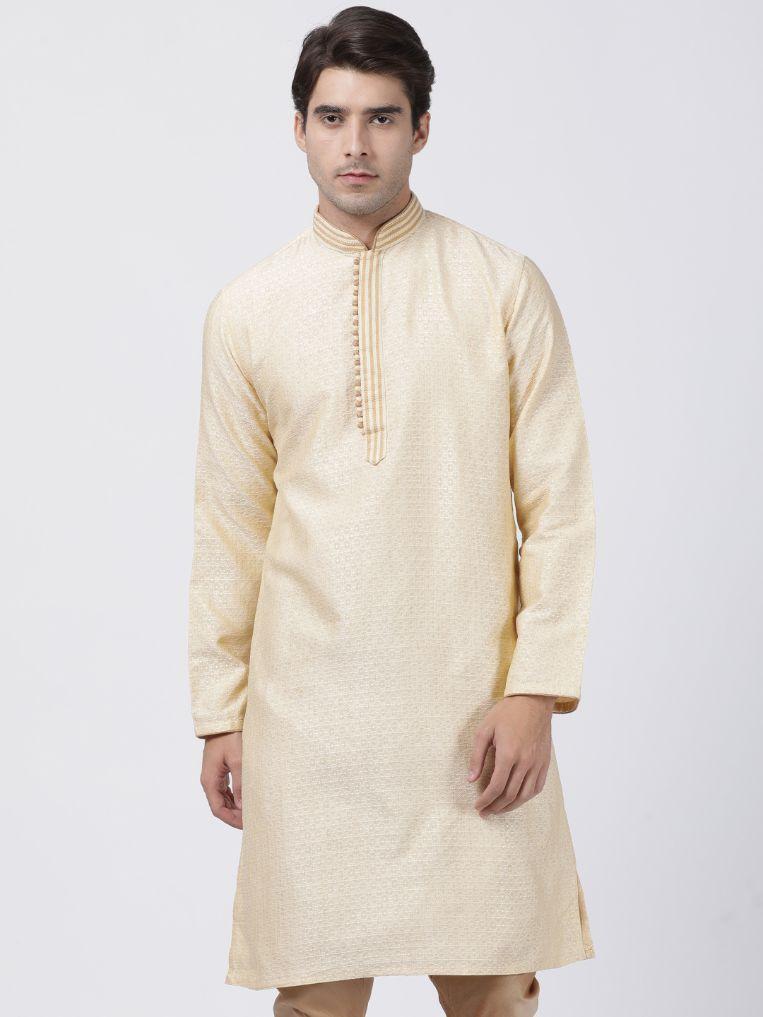 Men's White Cotton Silk Blend Kurta