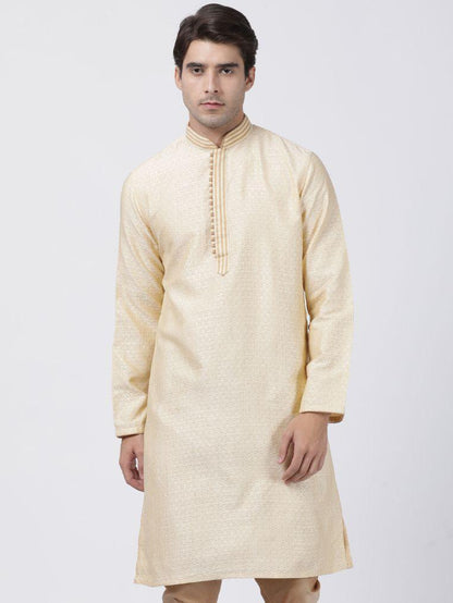 Men's White Cotton Silk Blend Kurta