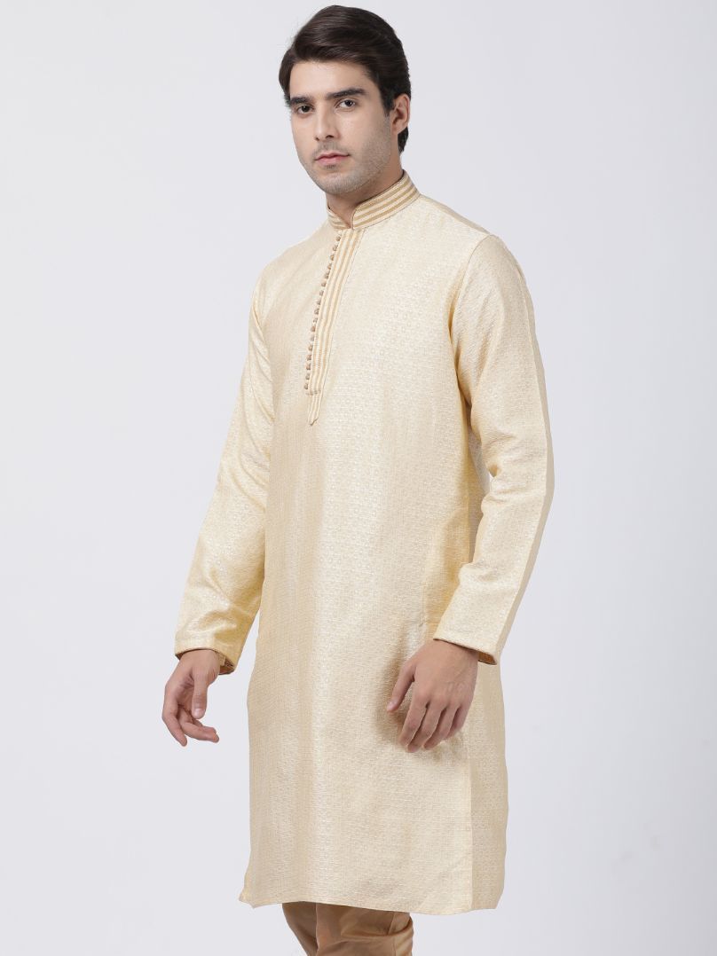 Men's White Cotton Silk Blend Kurta