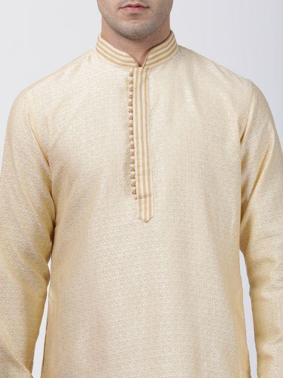 Men's White Cotton Silk Blend Kurta