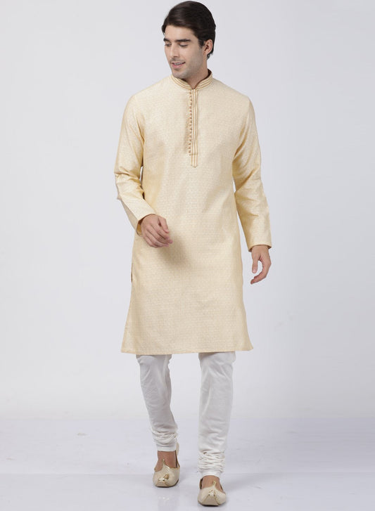 Men's White Cotton Silk Blend Kurta and Pyjama Set