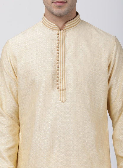 Men's White Cotton Silk Blend Kurta and Pyjama Set