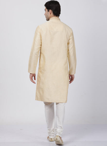 Men's White Cotton Silk Blend Kurta and Pyjama Set