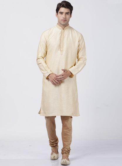 Men's White Cotton Silk Blend Kurta