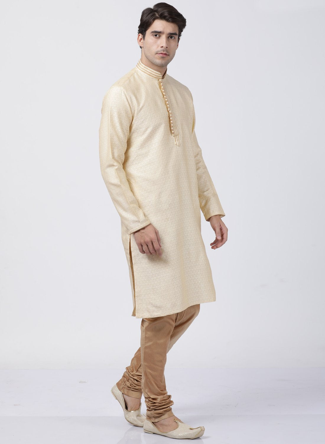 Men's White Cotton Silk Blend Kurta and Pyjama Set