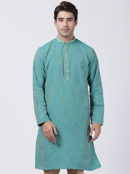 Men's Green Cotton Silk Blend Kurta