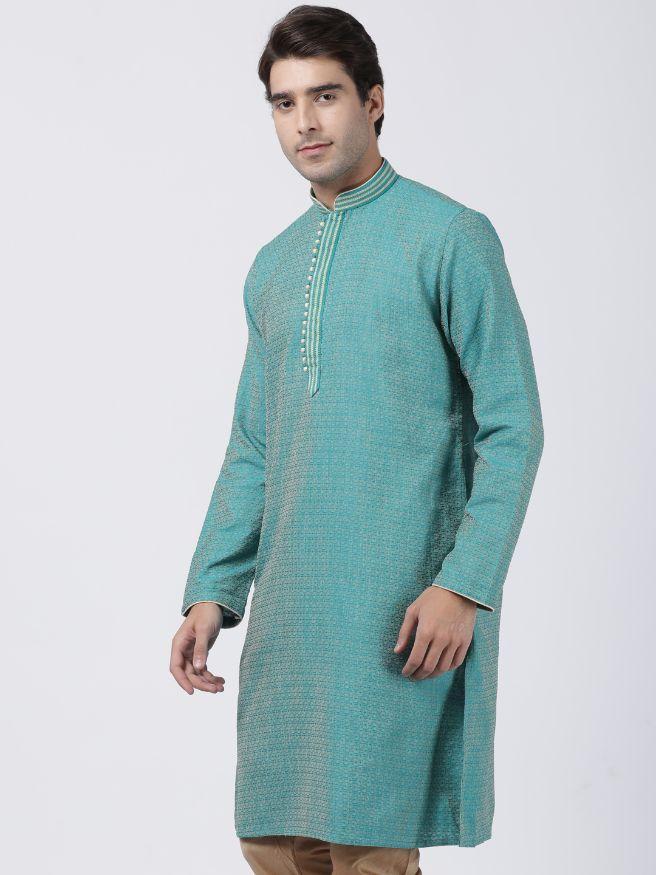 Men's Green Cotton Silk Blend Kurta