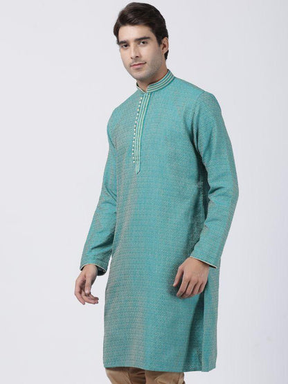 Men's Green Cotton Silk Blend Kurta