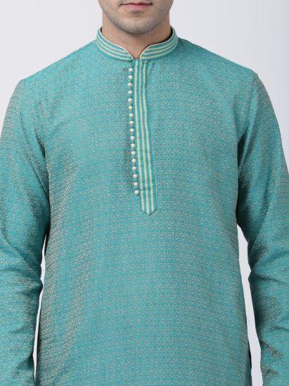 Men's Green Cotton Silk Blend Kurta