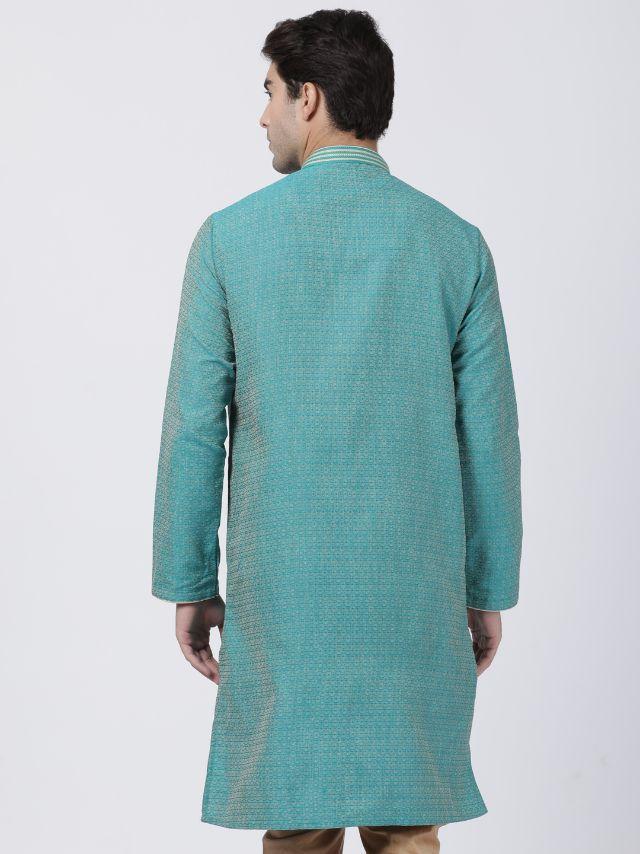 Men's Green Cotton Silk Blend Kurta