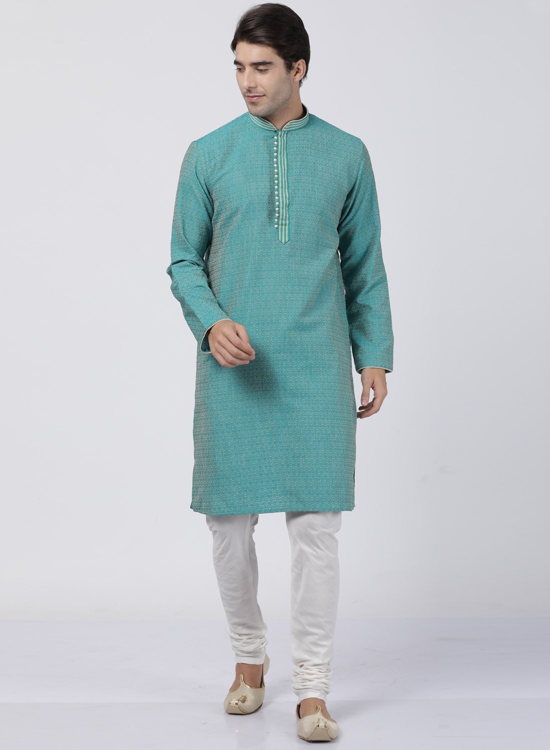 Men's Green Cotton Silk Blend Kurta and Pyjama Set