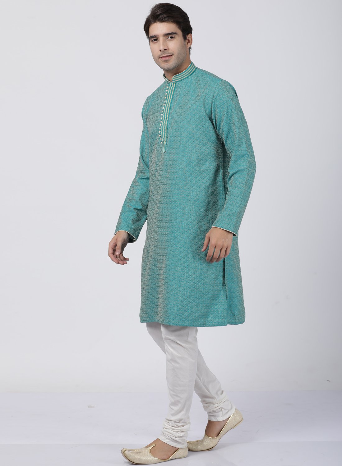 Men's Green Cotton Silk Blend Kurta and Pyjama Set