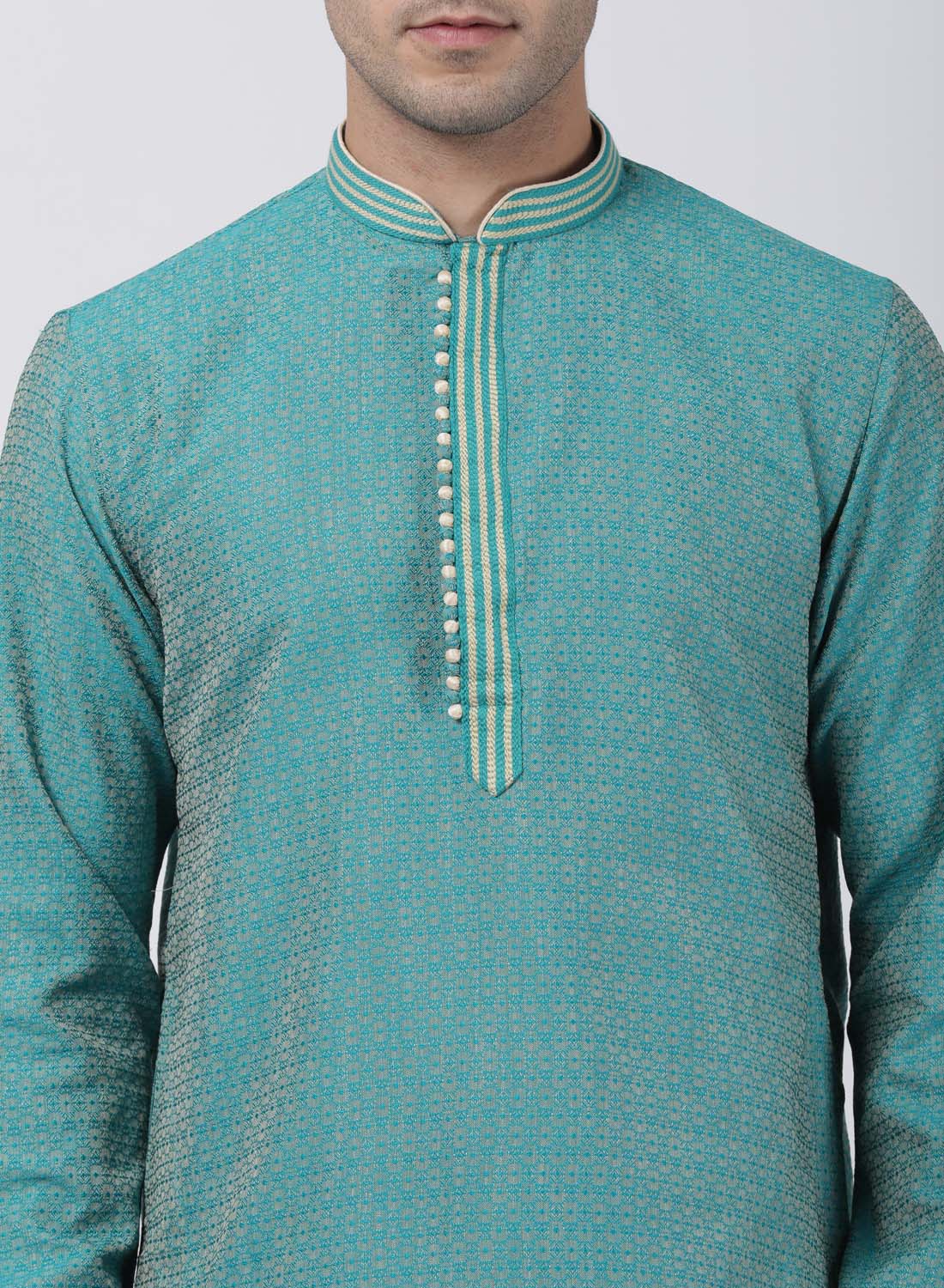 Men's Green Cotton Silk Blend Kurta and Pyjama Set