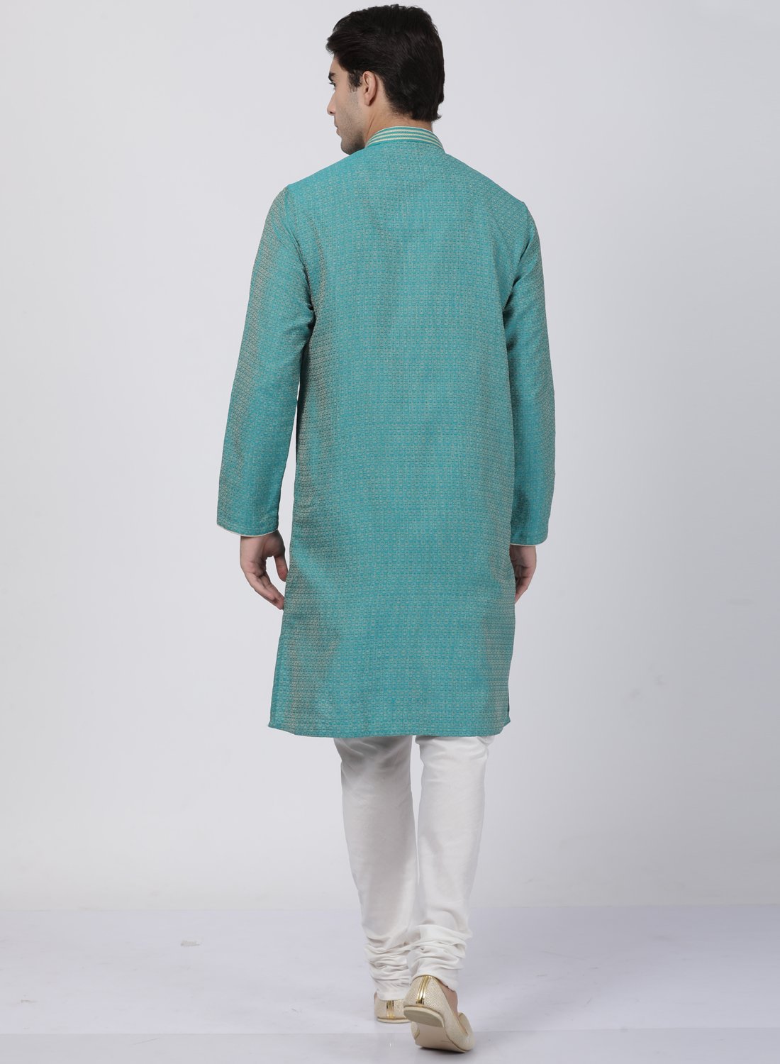 Men's Green Cotton Silk Blend Kurta and Pyjama Set