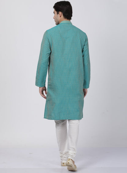 Men's Green Cotton Silk Blend Kurta and Pyjama Set