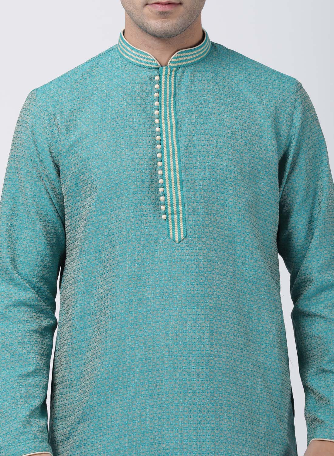 Men's Green Cotton Silk Blend Kurta and Pyjama Set