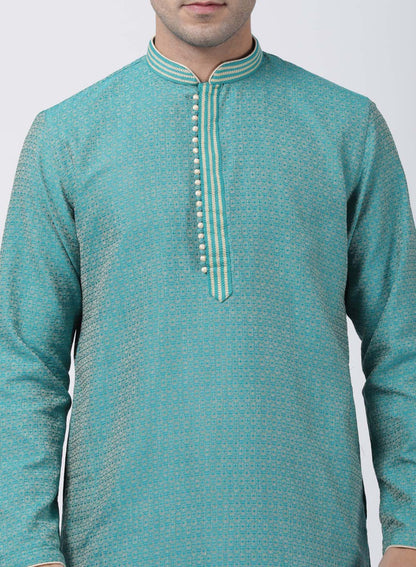 Men's Green Cotton Silk Blend Kurta and Pyjama Set