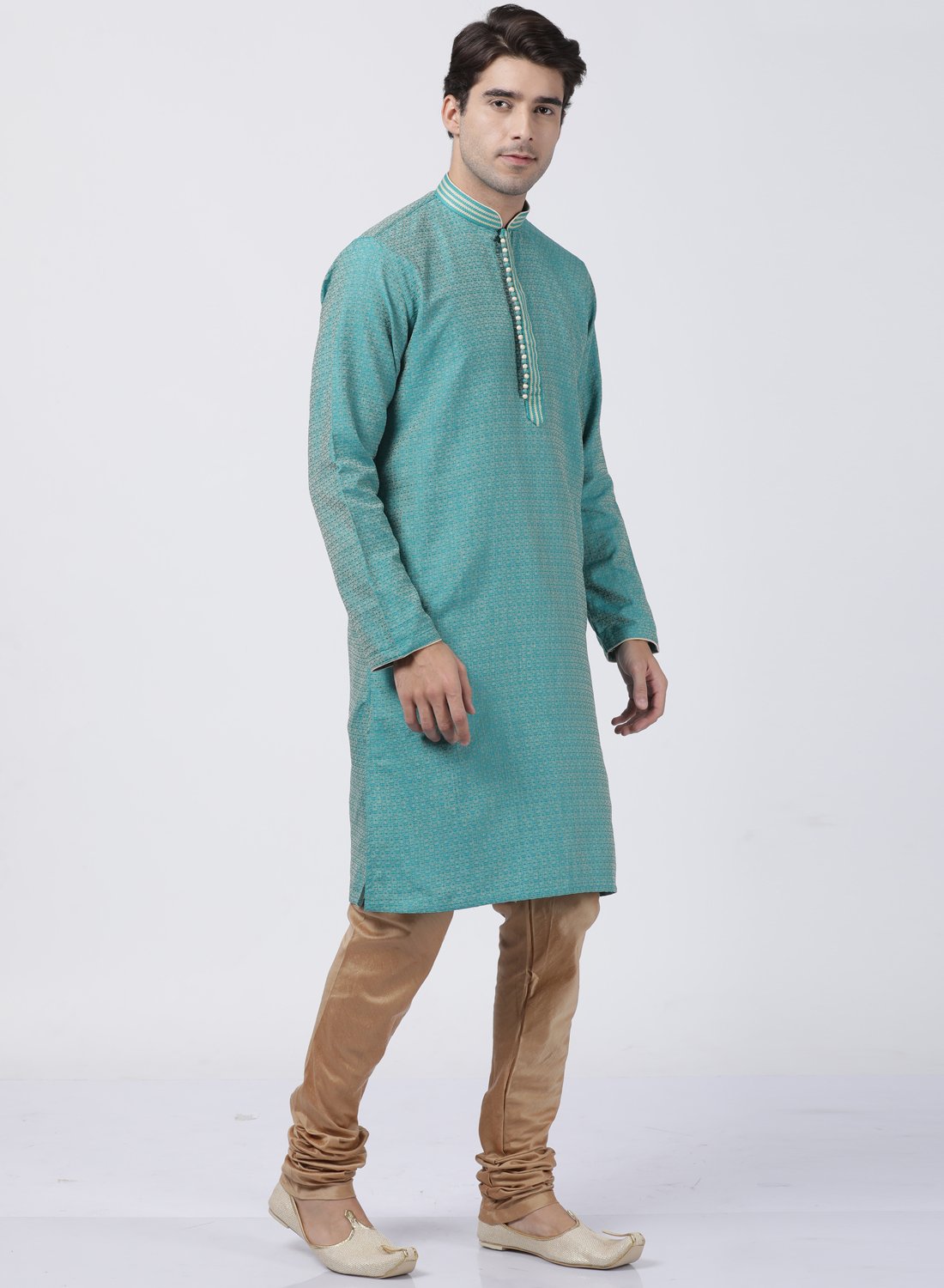 Men's Green Cotton Silk Blend Kurta and Pyjama Set