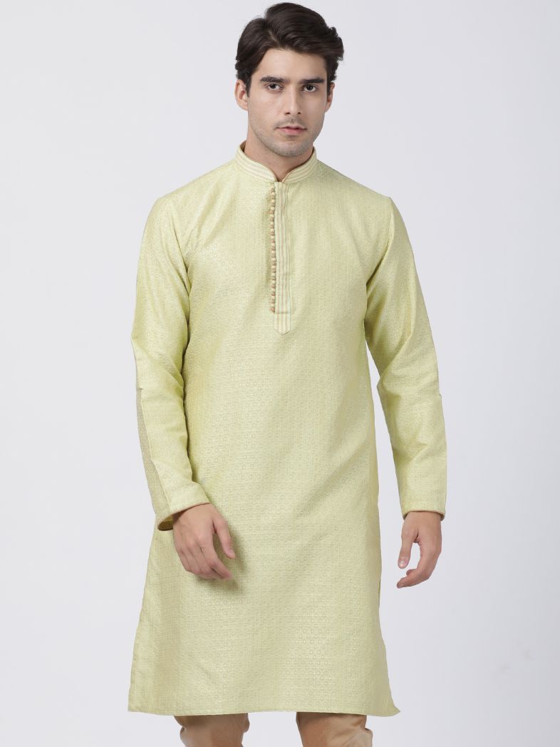 Men's Light Green Cotton Silk Blend Kurta