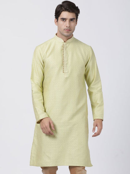 Men's Light Green Cotton Silk Blend Kurta
