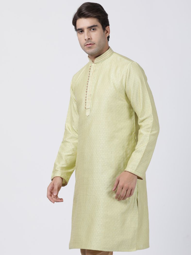 Men's Light Green Cotton Silk Blend Kurta