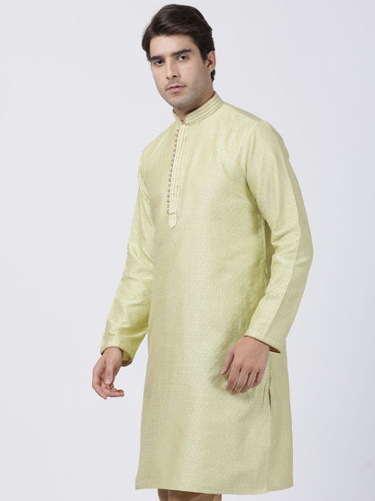 Men's Light Green Cotton Silk Blend Kurta