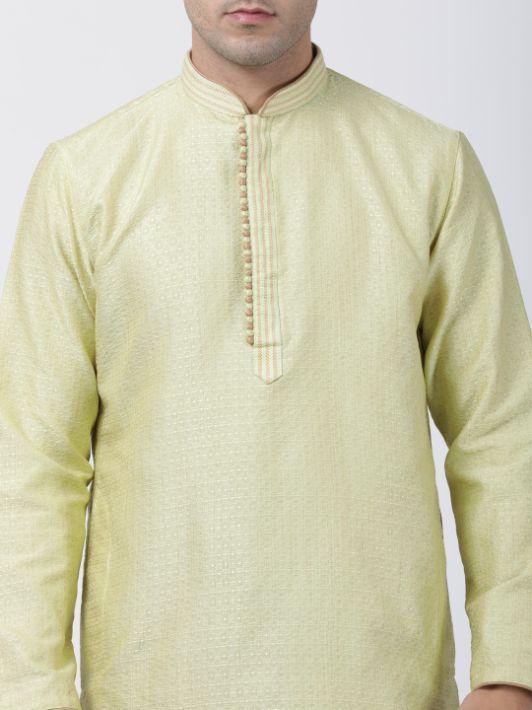 Men's Light Green Cotton Silk Blend Kurta
