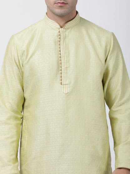 Men's Light Green Cotton Silk Blend Kurta