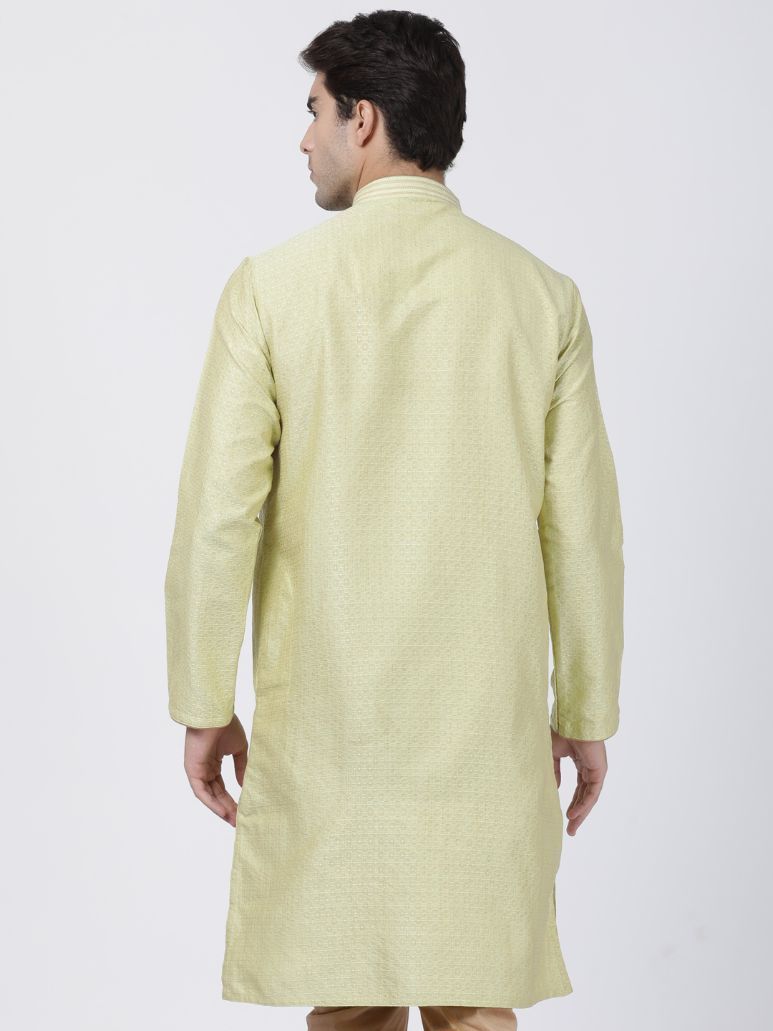 Men's Light Green Cotton Silk Blend Kurta
