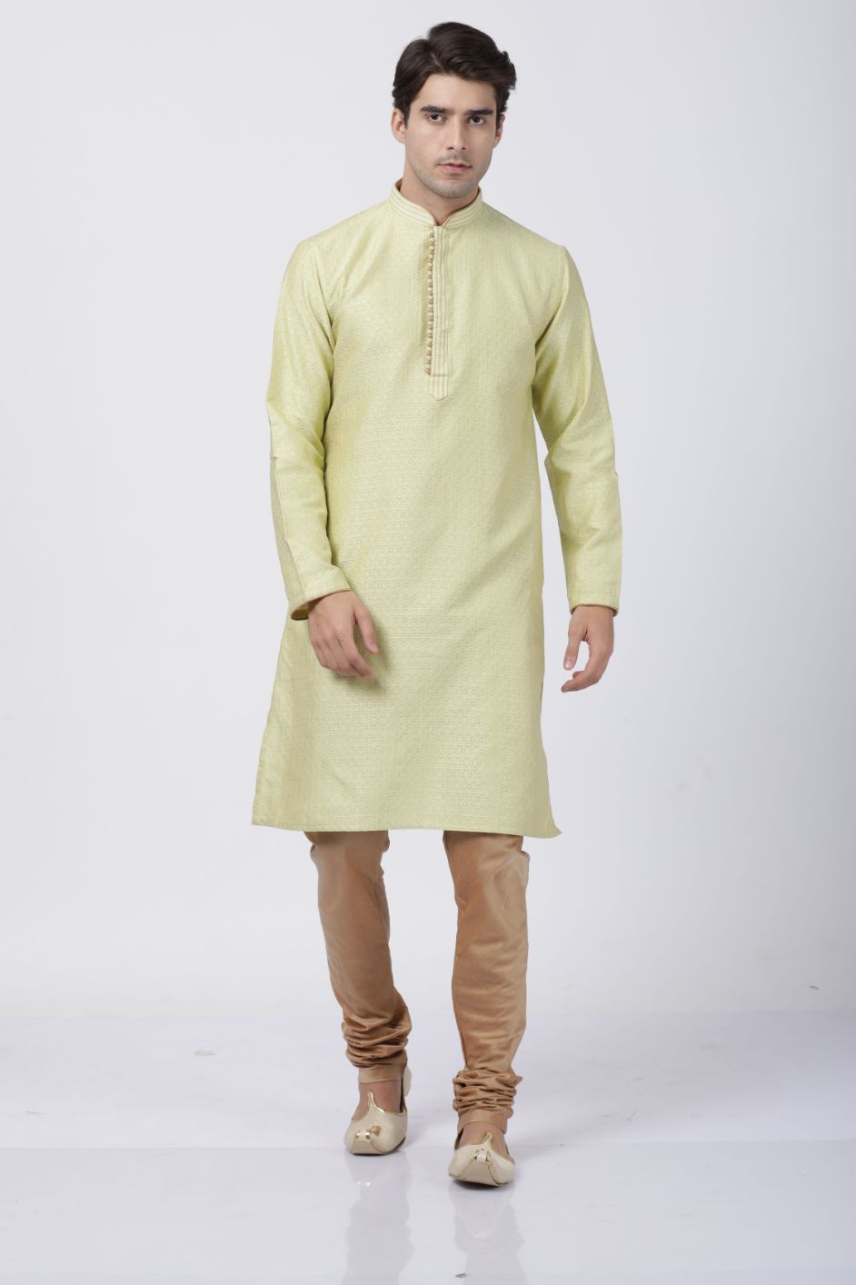 Men's Light Green Cotton Silk Blend Kurta