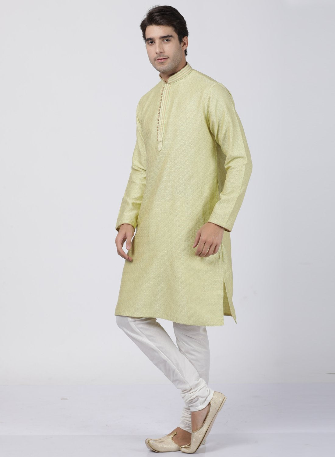 Men's Light Green Cotton Silk Blend Kurta and Pyjama Set