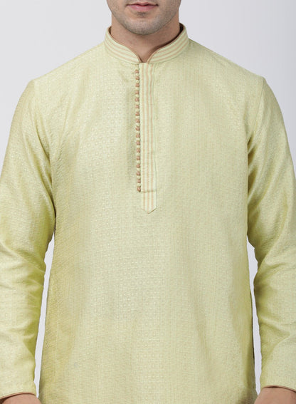 Men's Light Green Cotton Silk Blend Kurta and Pyjama Set