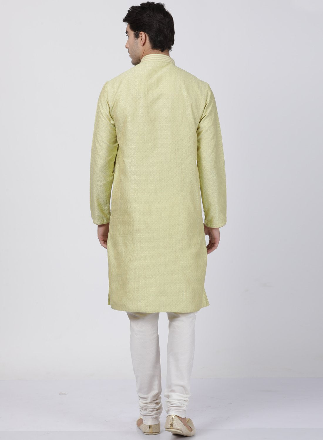 Men's Light Green Cotton Silk Blend Kurta and Pyjama Set