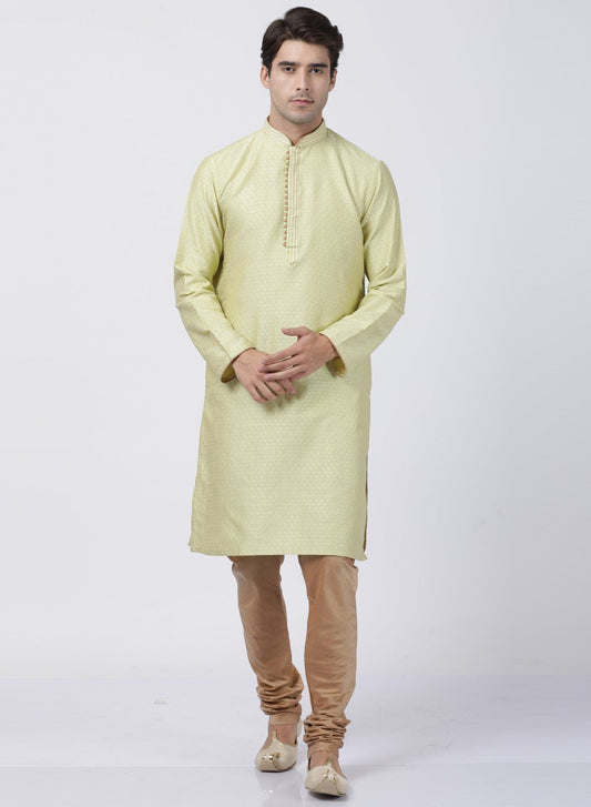 Men's Light Green Cotton Silk Blend Kurta and Pyjama Set