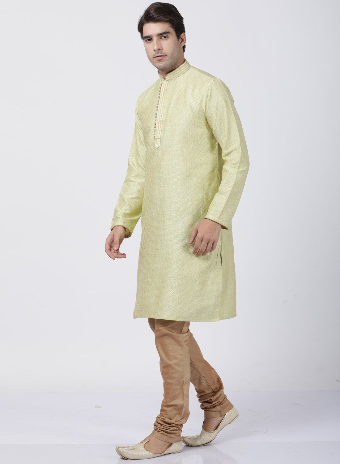 Men's Light Green Cotton Silk Blend Kurta and Pyjama Set