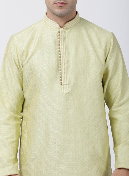 Men's Light Green Cotton Silk Blend Kurta and Pyjama Set