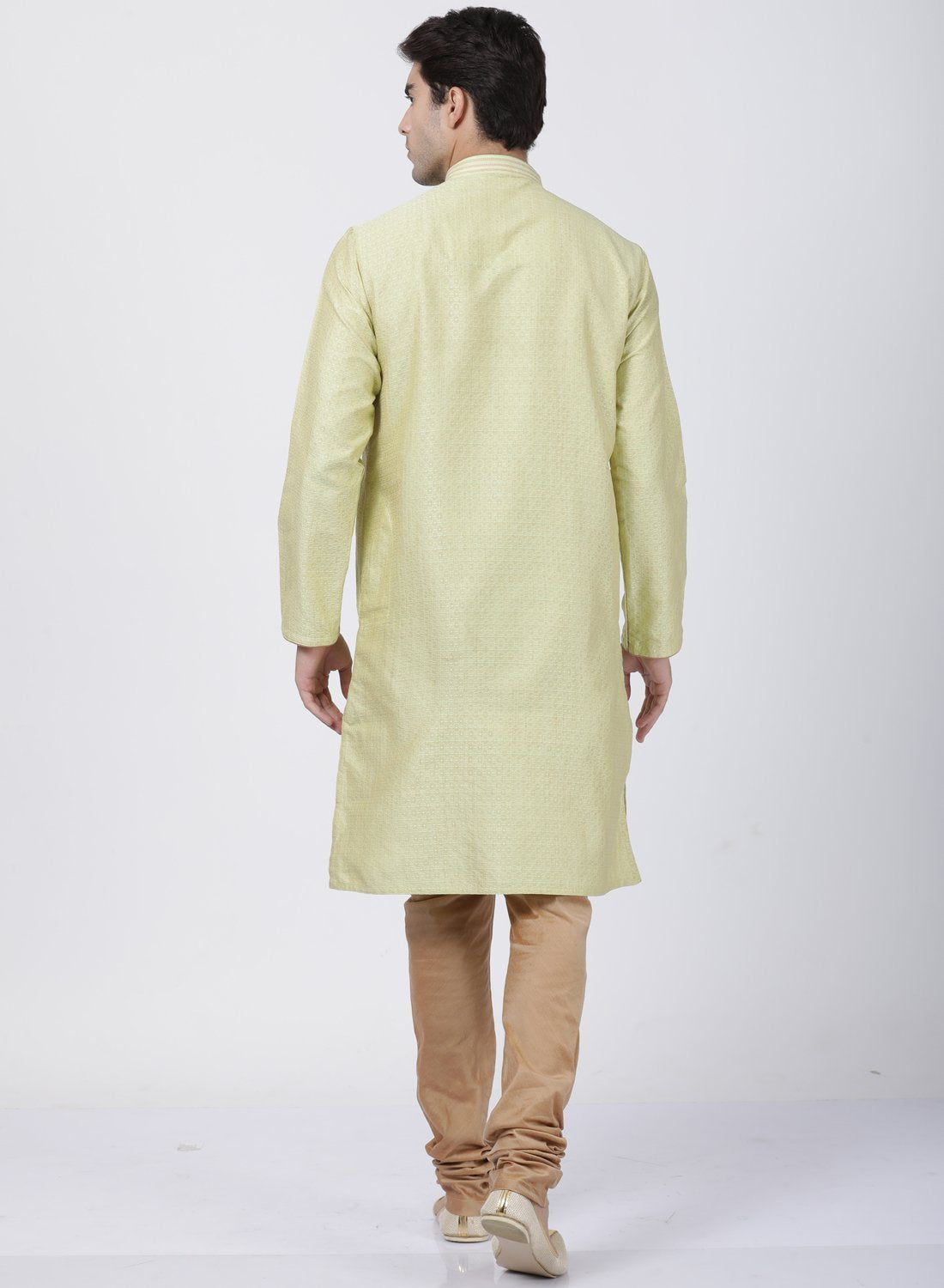 Men's Light Green Cotton Silk Blend Kurta and Pyjama Set