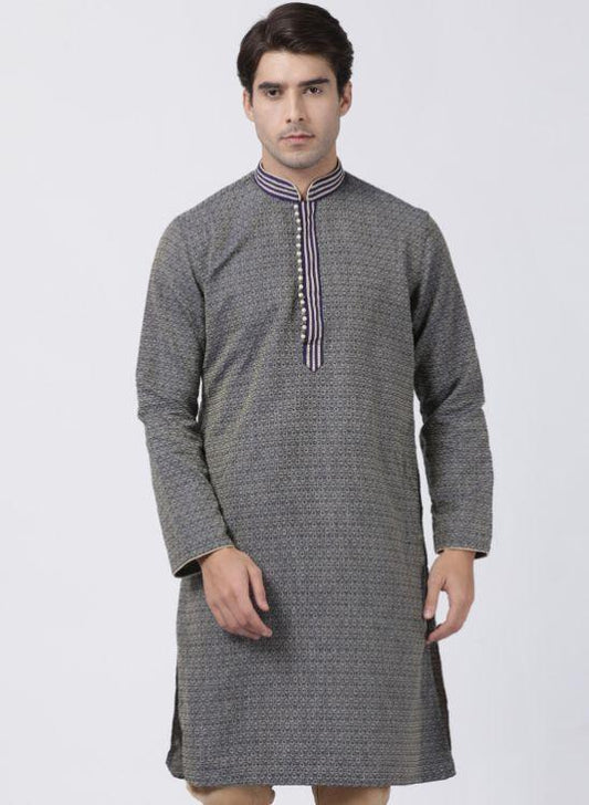 Men's Dark Blue Cotton Silk Blend Kurta