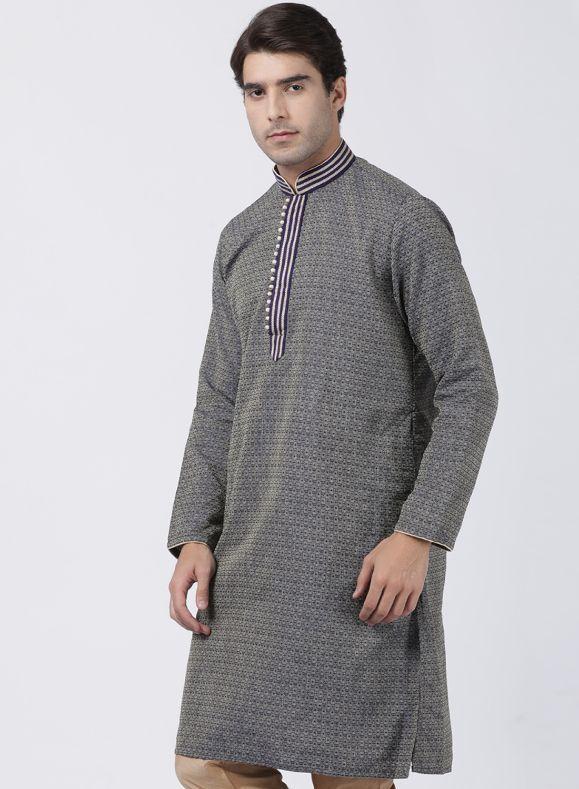 Men's Dark Blue Cotton Silk Blend Kurta