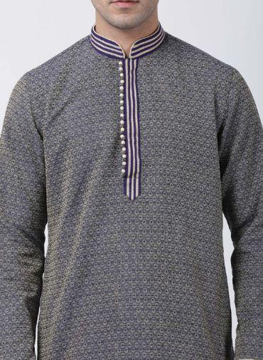 Men's Dark Blue Cotton Silk Blend Kurta