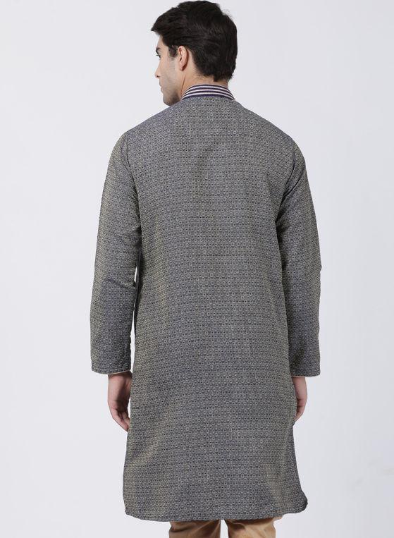 Men's Dark Blue Cotton Silk Blend Kurta
