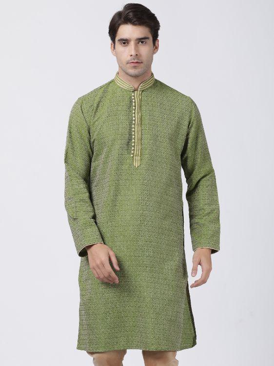 Men's Green Cotton Silk Blend Kurta