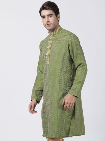 Men's Green Cotton Silk Blend Kurta