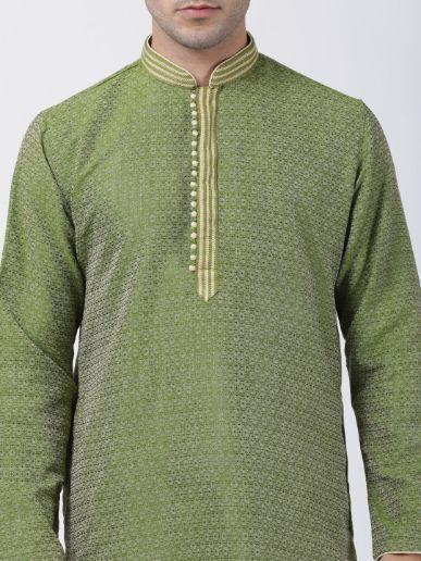 Men's Green Cotton Silk Blend Kurta