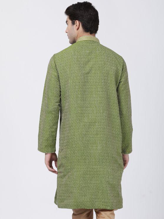 Men's Green Cotton Silk Blend Kurta
