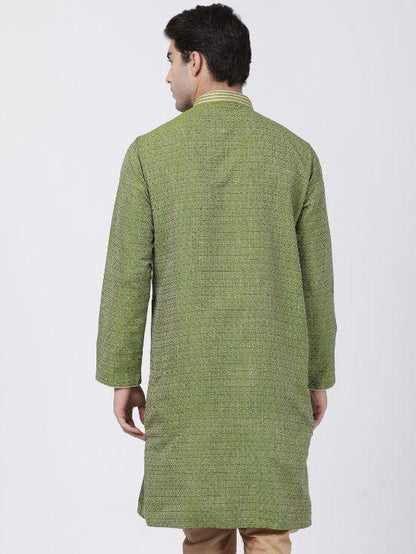 Men's Green Cotton Silk Blend Kurta