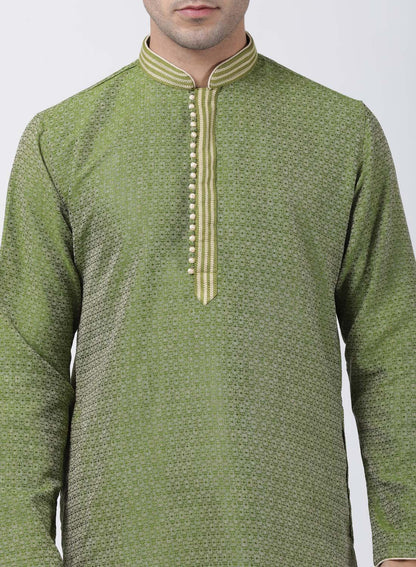 Men's Green Cotton Silk Blend Kurta and Pyjama Set