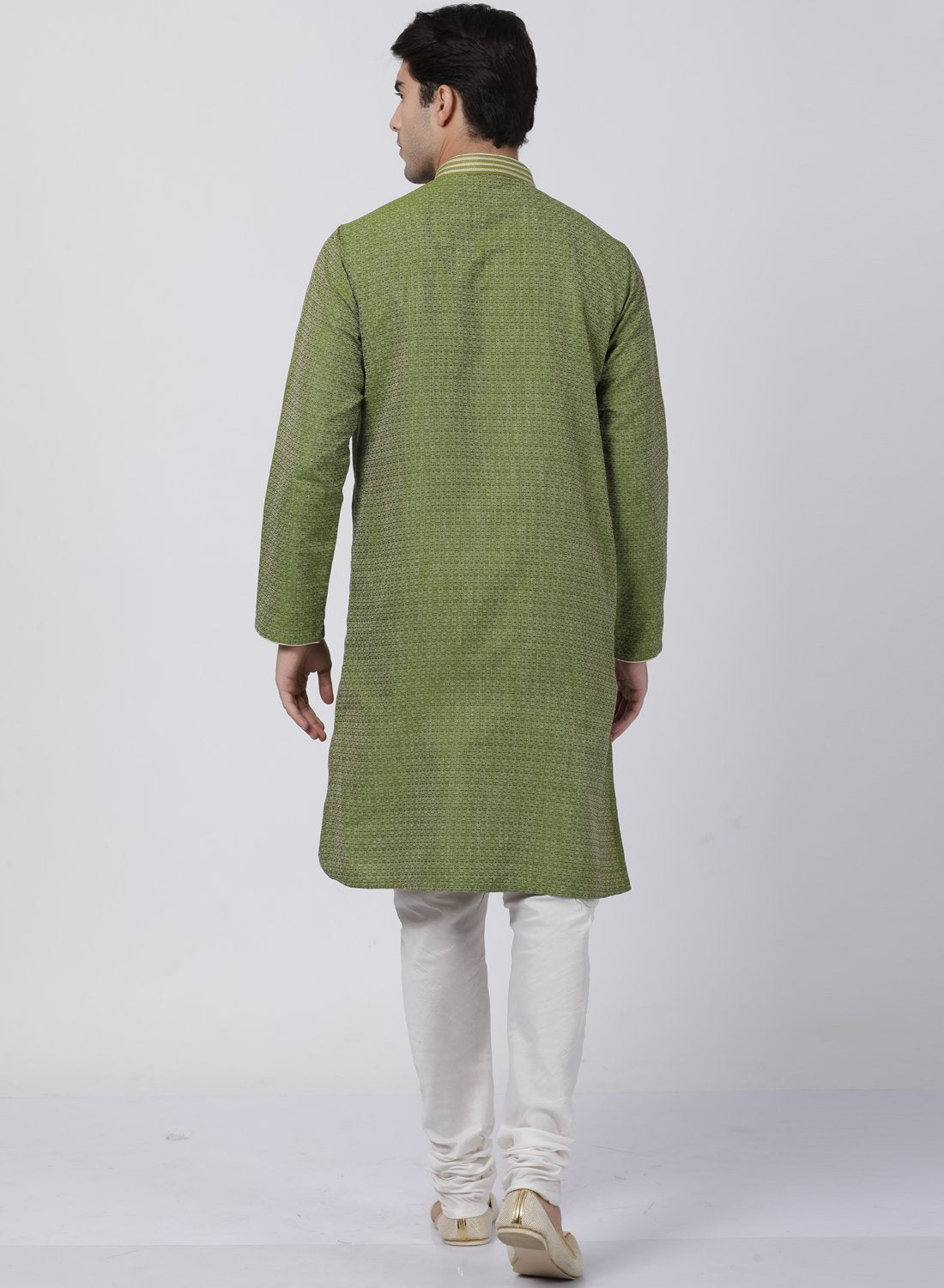 Men's Green Cotton Silk Blend Kurta and Pyjama Set