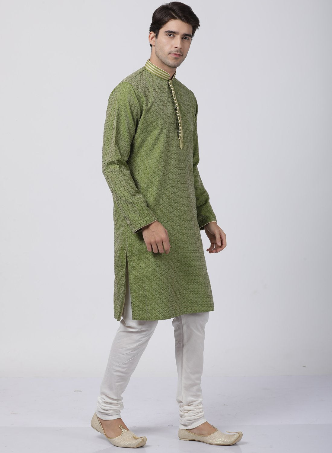 Men's Green Cotton Silk Blend Kurta and Pyjama Set